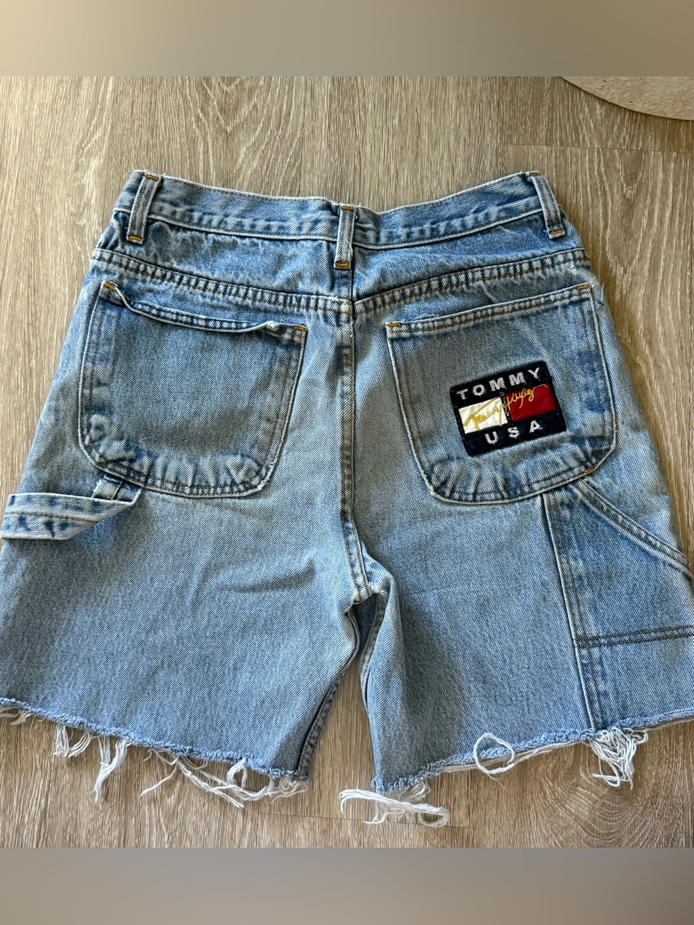 Tommy Hilfiger Light Wash Denim Cutoff Shorts with Flag Patch